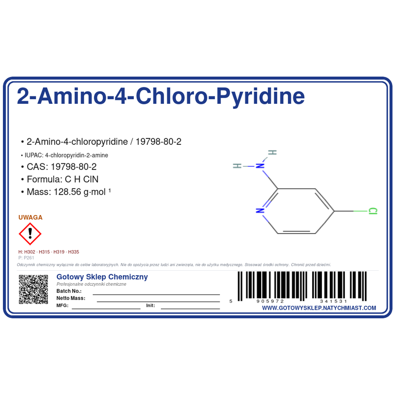 2-aMino-4-chloro-pyridine, CAS 19798-80-2 — etykieta produktu chemicznego
