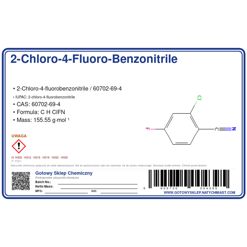 2-chloro-4-fluoro-benzonitrile, CAS 60702-69-4 — etykieta produktu chemicznego
