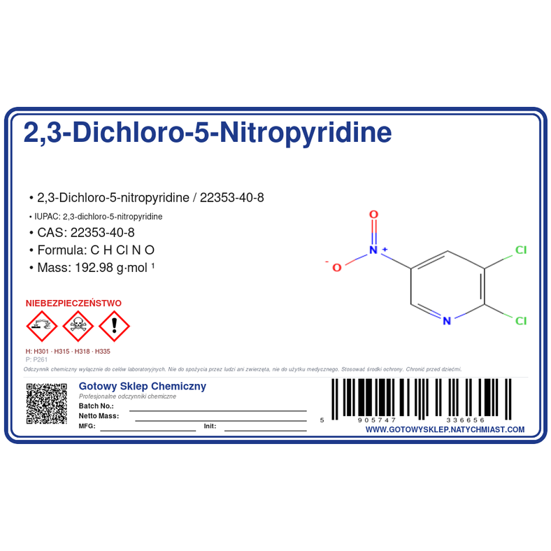 2,3-Dichloro-5-nitropyridine, CAS 22353-40-8 — etykieta produktu chemicznego
