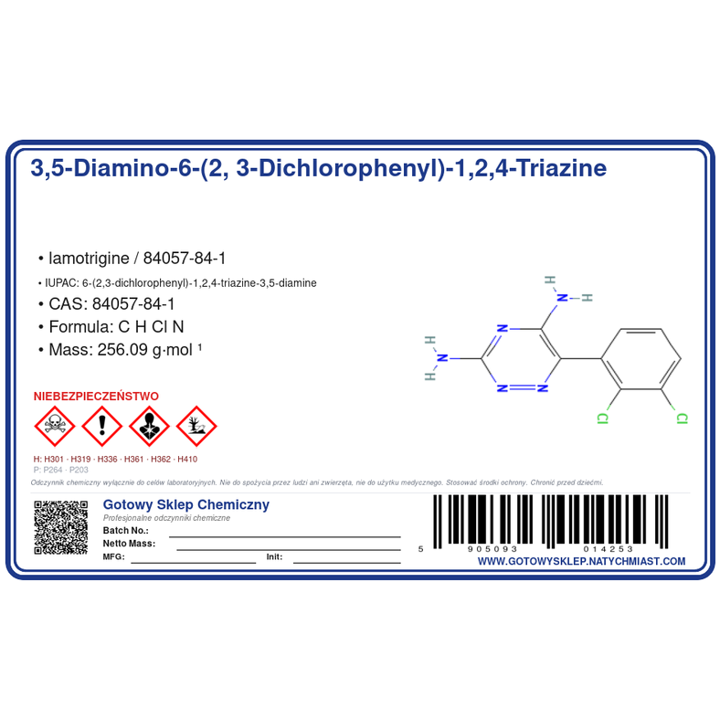 3,5-DIAMINO-6-(2, 3-DICHLOROPHENYL)-1,2,4-TRIAZINE, CAS 84057-84-1 — etykieta produktu chemicznego