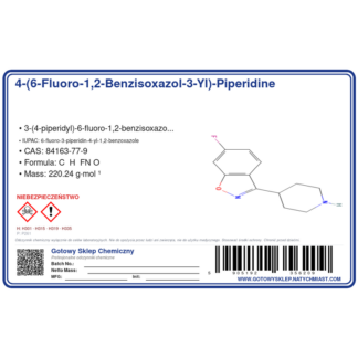 4-(6-fluoro-1,2-benzisoxazol-3-yl)-piperidine, CAS 84163-77-9 — etykieta produktu chemicznego