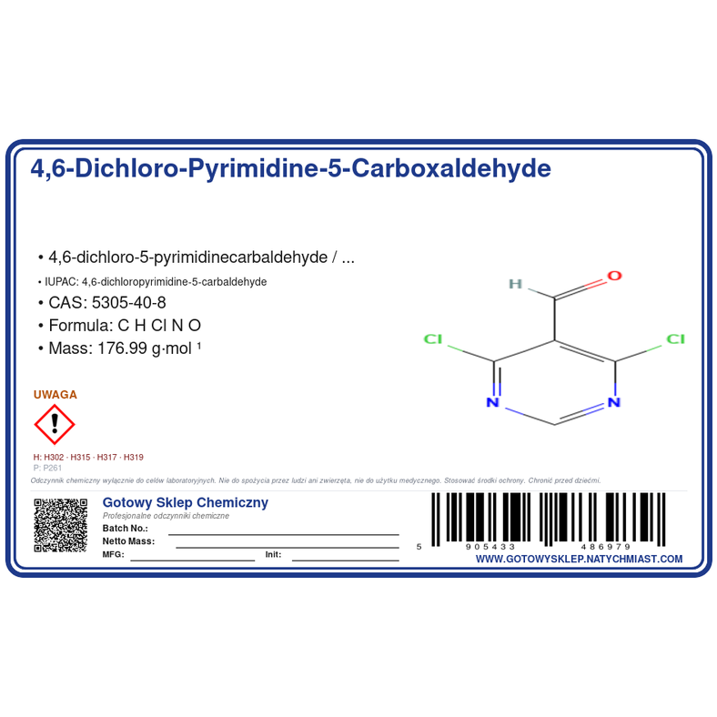 4,6-dichloro-pyriMidine-5-carboxaldehyde, CAS 5305-40-8 — etykieta produktu chemicznego